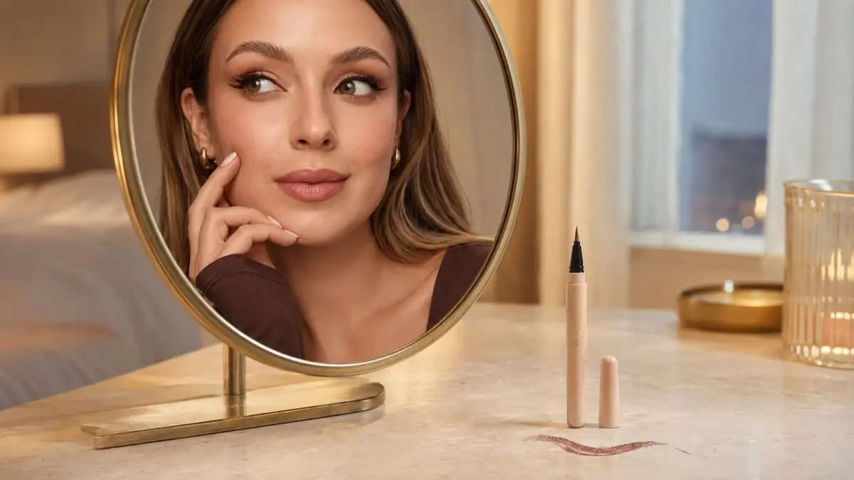 Lovro Shimmer Eyeliner 01 Chocolate com embalagem e aplicador aberto