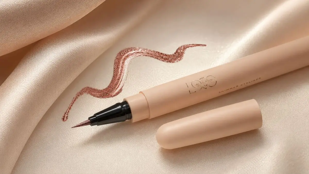 Modelo a apresentar o Lovro Shimmer Eyeliner 01 Chocolate e maquilhagem dos olhos