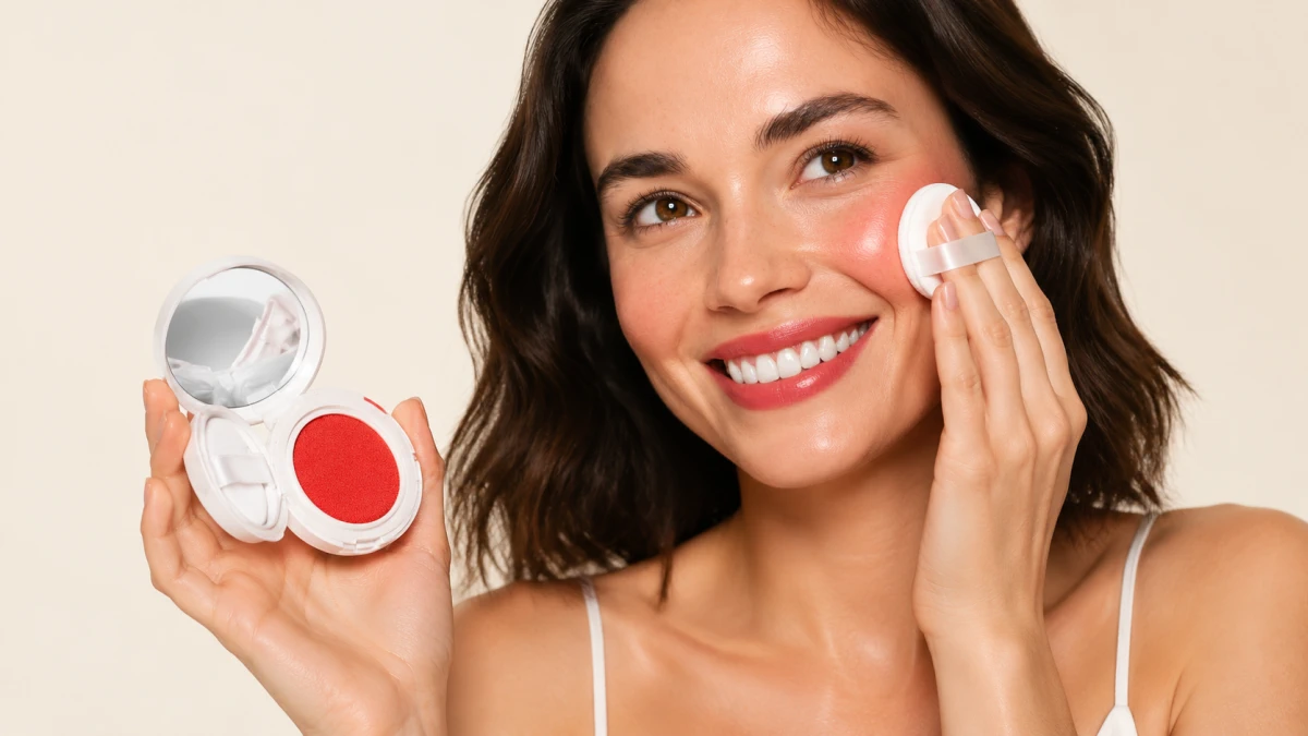 LOVRO Bloomlight Cushion Blush 02 Raspberry Cloud podczas aplikacji na policzki