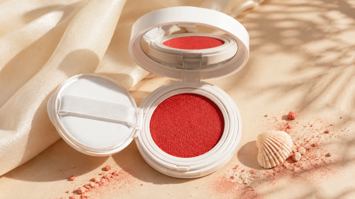 Otwarty róż LOVRO Bloomlight Cushion Blush 02 Raspberry Cloud z puszkiem i lusterkiem