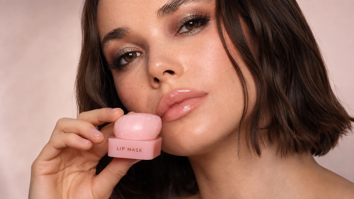 Acabamento luminoso da m&aacute;scara labial em gel.
