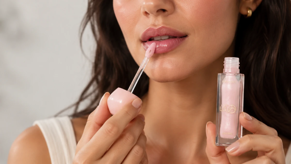 Нанесение LOVRO Bloomlight Lipgloss 02 Quartz Kiss на губы