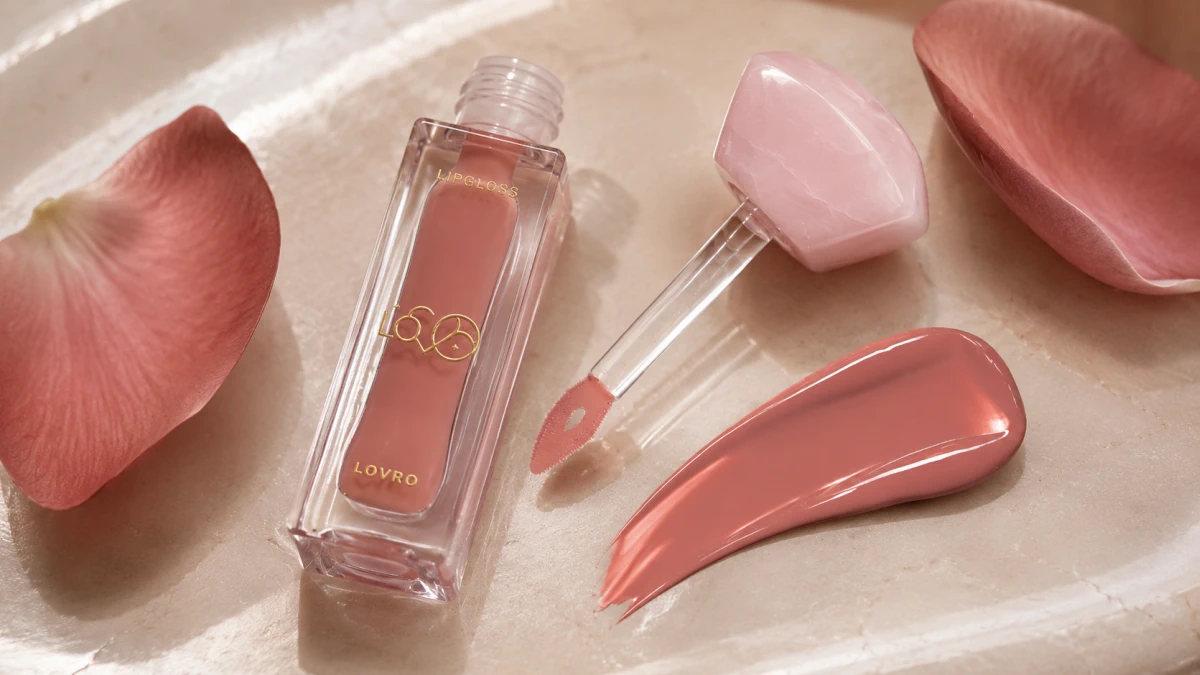 LOVRO Bloomlight Lipgloss 04 Nude Muse с образцом розово-бежевого цвета