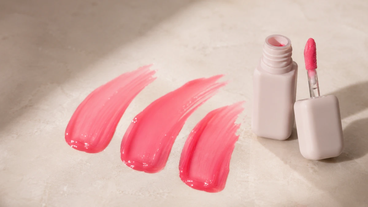 Amostras de cor rosa e óleo para os lábios POPPY HEAD Sheerious Lip Tint aberto