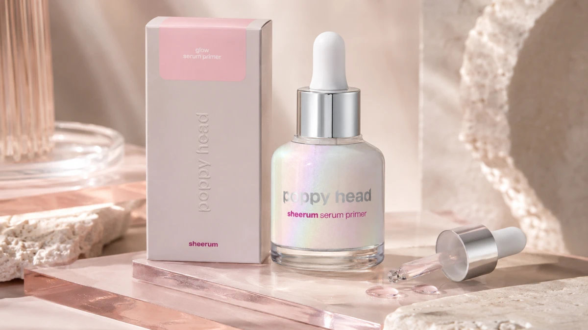 Нанесение сыворотки под макияж Poppy Head Sheerum Glow Serum Primer
