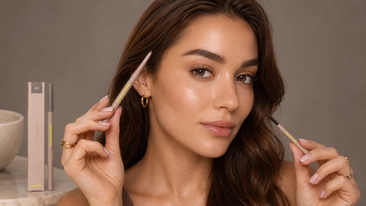 Preenchimento das sobrancelhas com o lápis Poppy Head Browsome 02 Neutral Brown