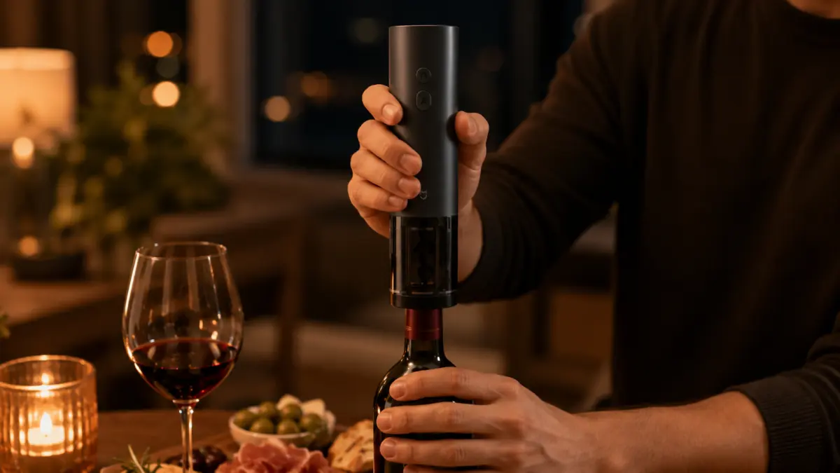 Uso manuale dell'apribottiglie elettrico nero Xiaomi Mijia per una bottiglia di vino