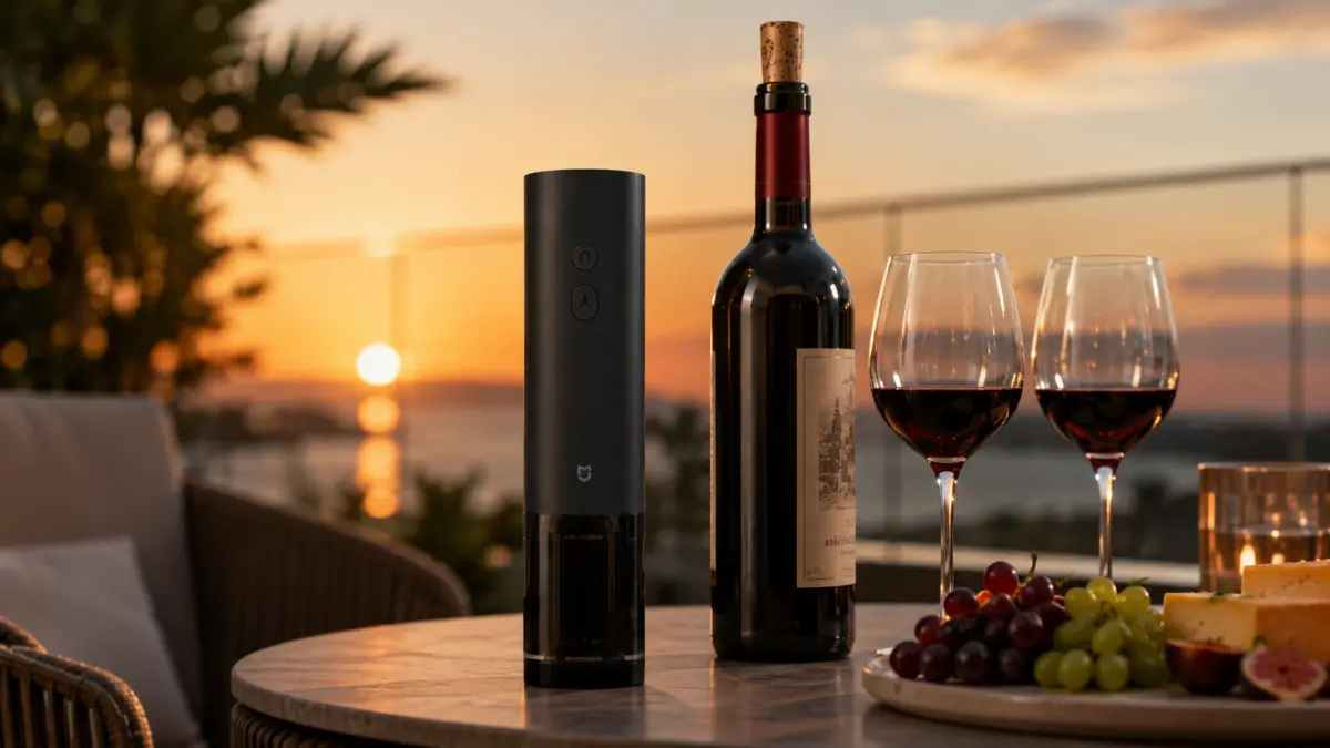 Apribottiglie elettrico Xiaomi Mijia per vino durante un incontro serale a tavola