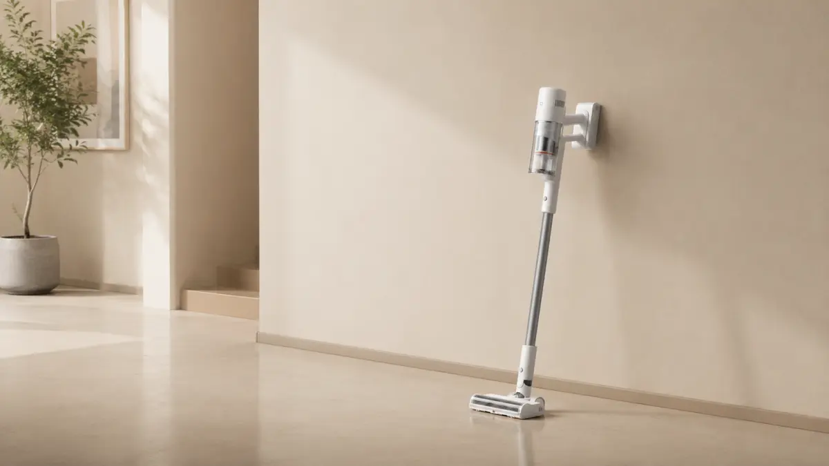 Vysavač Xiaomi Mijia Vacuum Cleaner 4 stojící u zdi v místnosti