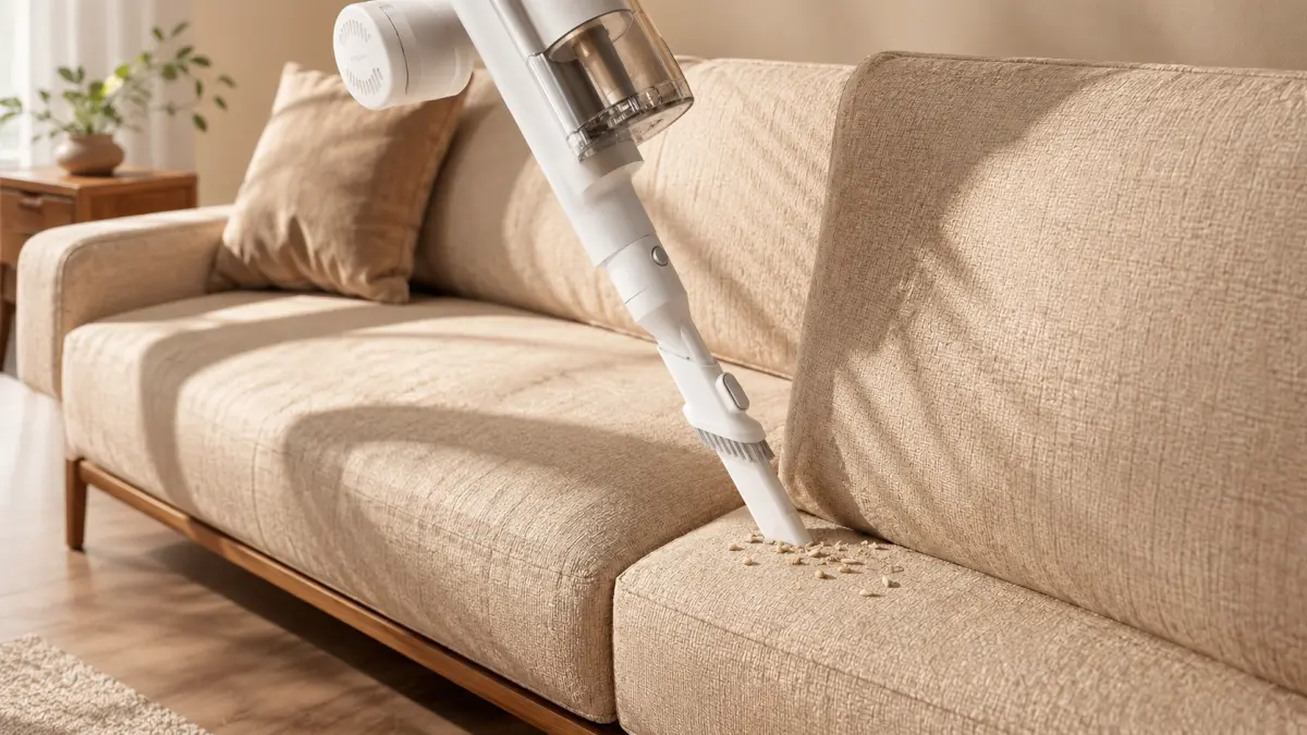 Hubice vysavače Xiaomi Mijia Vacuum Cleaner 4 odstraňuje nečistoty z čalouněné pohovky