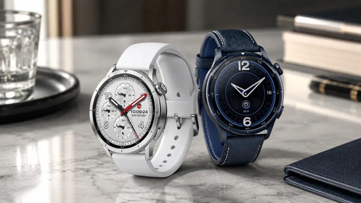 Белые и темно-синие часы Xiaomi Watch S5 46 mm рядом друг с другом