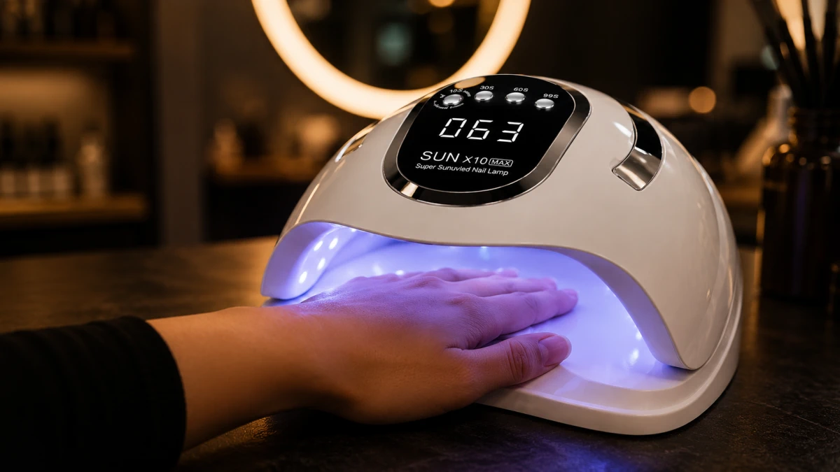 Лампа Stay Beauty X5 Max на рабочем месте для маникюра