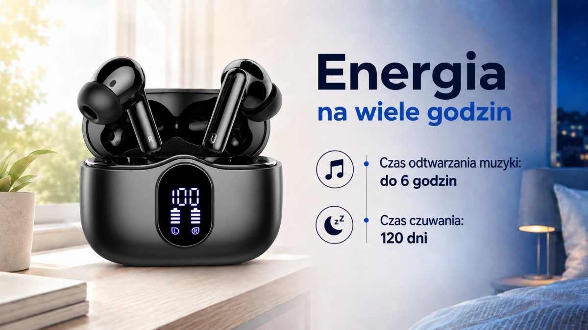 Fones de ouvido pretos Extralink Lifestyle PixelBuds com display, tempo de reprodu&ccedil;&atilde;o de at&eacute; 6 horas e espera de at&eacute; 120 dias
