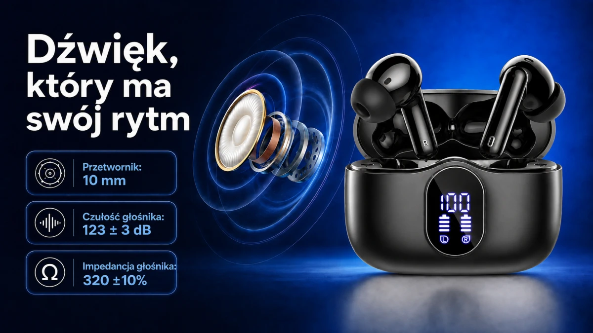 Fones de ouvido pretos Extralink PixelBuds com transdutores de 10 mm, sensibilidade de 123 dB e imped&acirc;ncia de 32 ohms