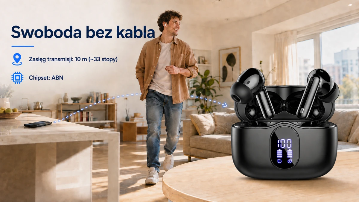 Fones de ouvido pretos Extralink PixelBuds operando na faixa de frequ&ecirc;ncia de 2,402 a 2,480 GHz